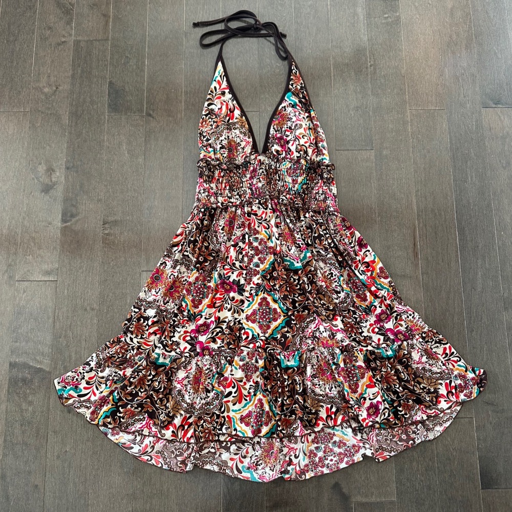 Vintage Y2K XOXO Dress Babydoll Halter Country Festival Boho Ruffle Chocolate‎ S